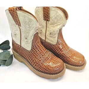 ARIAT Fatbaby 4LR Suede Embossed Gator? Studded Cowgirl Boots Womens Size 2 1/2